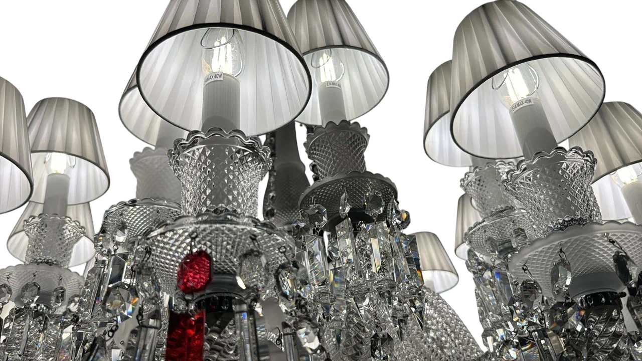 Люстра хрустальная дизайн Baccarat D110x125см прозрачная + вставки коралловые